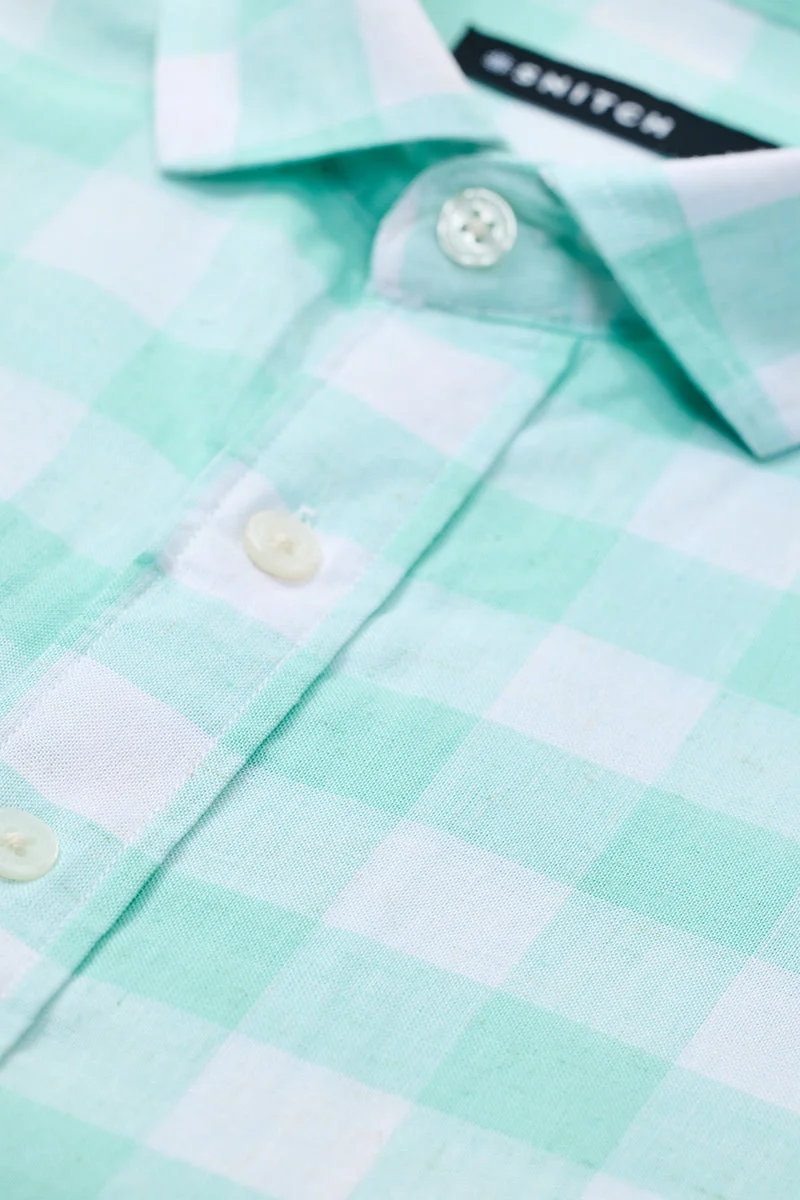 SNITCH Regular Fit Linen Blend Checks Mint Shirt